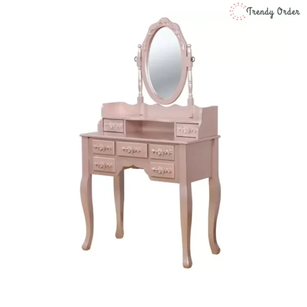 Elegant Wooden Dressing Table Set with Mirror and Stool