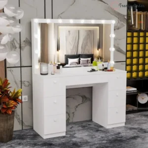 Freya Modern Vanity Table with Full-Width Mirror and Storage