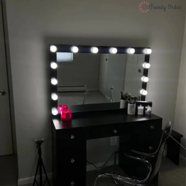 Freya Modern Vanity Table with Full-Width Mirror and Storage