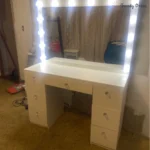 Freya Modern Vanity Table with Full-Width Mirror and Storage