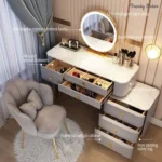 Sedanur Illuminated Vanity Set with Chair and Storage Cabinet