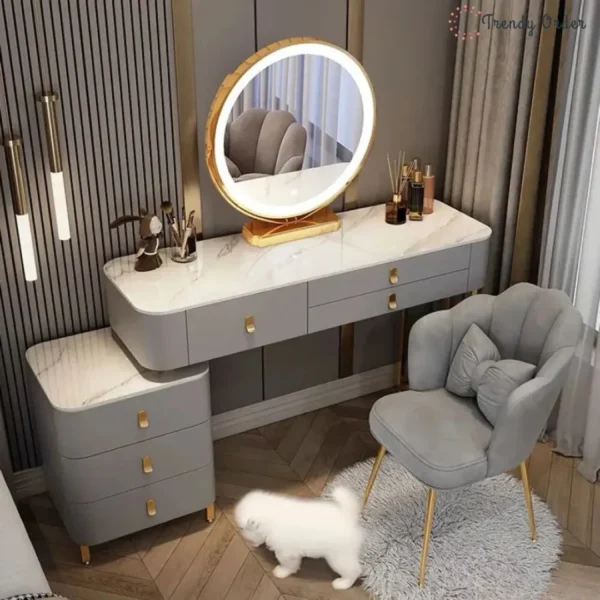 Sedanur Illuminated Vanity Set with Chair and Storage Cabinet