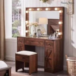 Scott Wooden Vanity Set with Illuminated Mirror and Storage