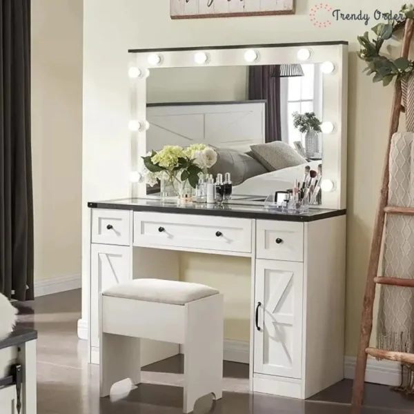 Scott Wooden Vanity Set with Illuminated Mirror and Storage