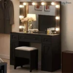 Scott Wooden Vanity Set with Illuminated Mirror and Storage