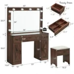 Scott Wooden Vanity Set with Illuminated Mirror and Storage