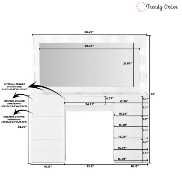 Looks Illuminated Vanity with 13 Drawers and Glass Top Looks Illuminated Vanity with 13 Drawers and Glass Top
