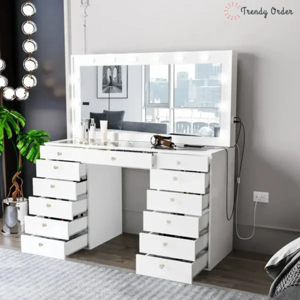 Looks Illuminated Vanity with 13 Drawers and Glass Top Looks Illuminated Vanity with 13 Drawers and Glass Top