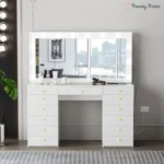 Looks Illuminated Vanity with 13 Drawers and Glass Top