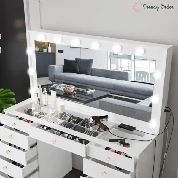Looks Illuminated Vanity with 13 Drawers and Glass Top Looks Illuminated Vanity with 13 Drawers and Glass Top