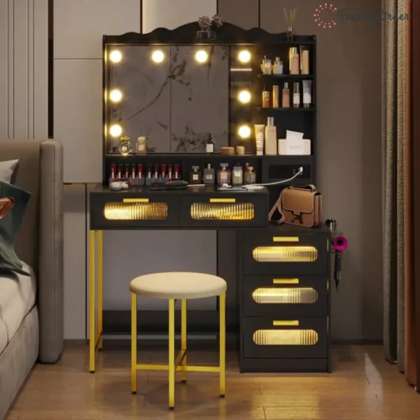 Braison Modern Vanity Set with LED Mirror and Storage Drawers