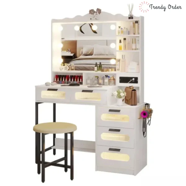 Braison Modern Vanity Set with LED Mirror and Storage Drawers