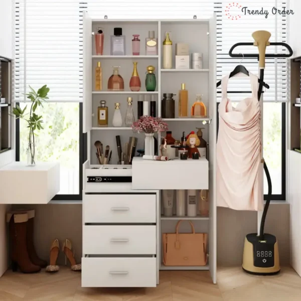 Kenia Modern Vanity with LED Mirror and Hidden Storage Kenia Modern Vanity with LED Mirror and Hidden Storage