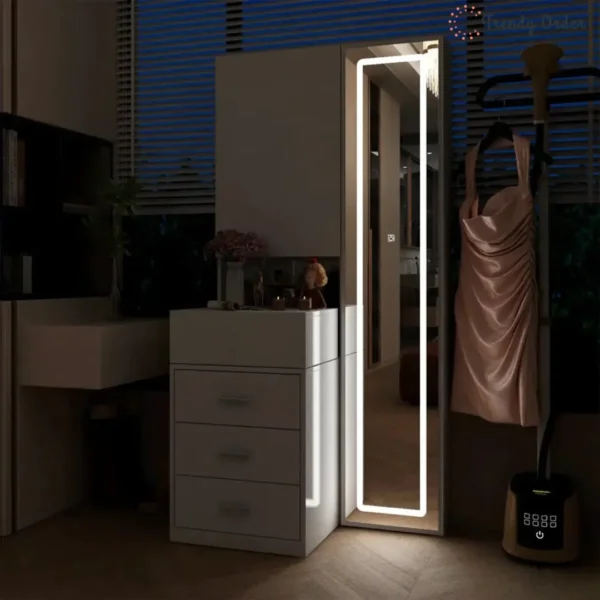 Kenia Modern Vanity with LED Mirror and Hidden Storage Kenia Modern Vanity with LED Mirror and Hidden Storage