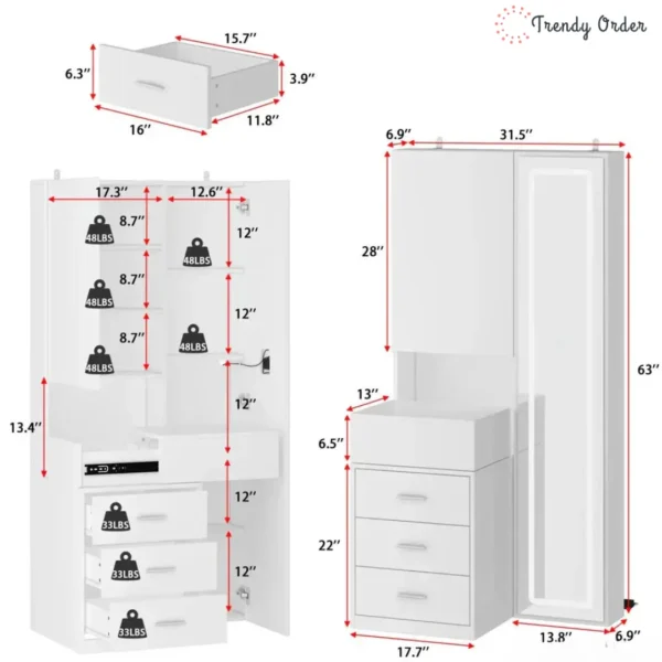 Kenia Modern Vanity with LED Mirror and Hidden Storage Kenia Modern Vanity with LED Mirror and Hidden Storage