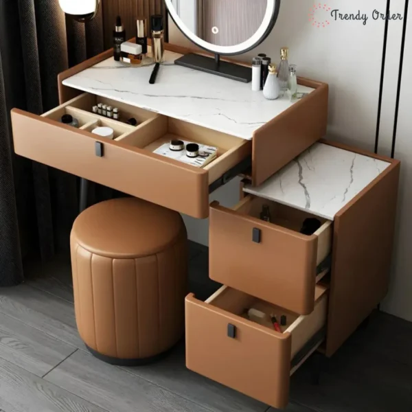 Contemporary Stone Vanity Set with LED Mirror and Storage