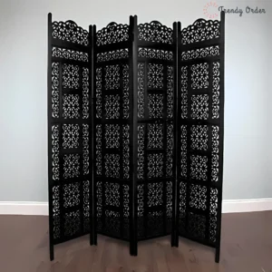 Antique Carved Room Divider with Floral Jali Design