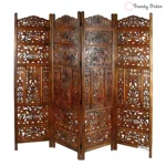 Antique Carved Room Partition with Floral Medallion Design