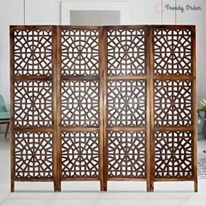 Mughal Carved Room Divider with Ornate Jali Pattern Design