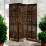 Elegant Carved Room Divider Screen with Floral Design