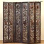 Antique Carved Room Divider with Floral Lattice Design