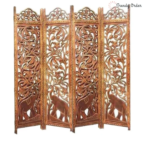 Royal Carved Room Partition with Elephant & Vine Pattern