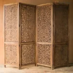 Vintage Carved Room Partition with Floral Jali Design