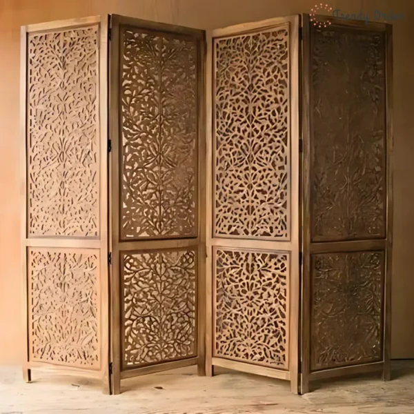 Vintage Carved Room Partition with Floral Jali Design