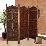 Vintage Carved Room Partition with Floral Lattice Pattern