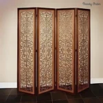 Handcarved Room Partition with Botanical Leaf Pattern