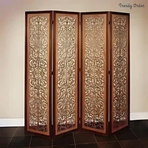 Handcarved Room Partition with Botanical Leaf Pattern