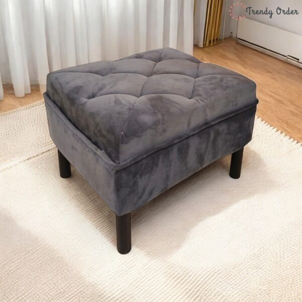 Modern Tufted Ottoman Grey Suede Design