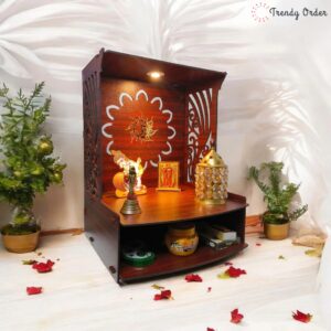 Wooden MDF Temple with LED Light Om Design