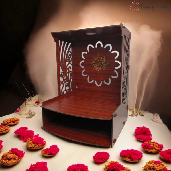 Wooden MDF Temple with LED Light Om Design