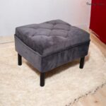 Modern Tufted Ottoman Grey Suede Design