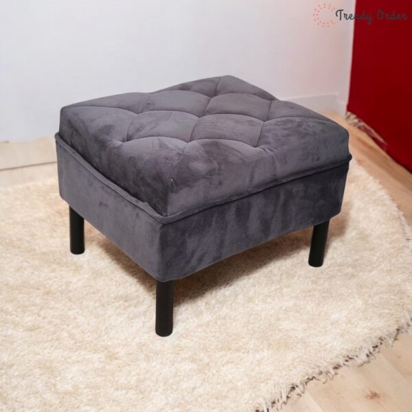 Modern Tufted Ottoman Grey Suede Design