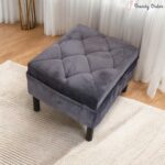 Modern Tufted Ottoman Grey Suede Design