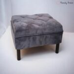 Modern Tufted Ottoman Grey Suede Design