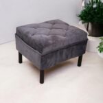 Modern Tufted Ottoman Grey Suede Design