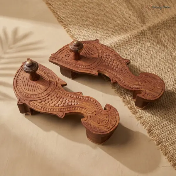 Wooden Khadau Fish Design Charan Paduka