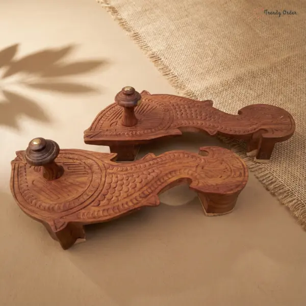 Wooden Khadau Fish Design Charan Paduka