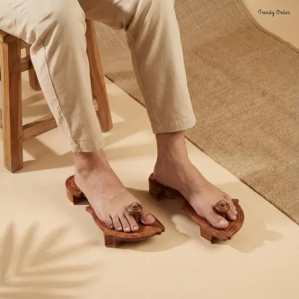 Wooden Khadau Fish Design Charan Paduka