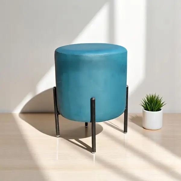 Teal Blue Round Ottoman