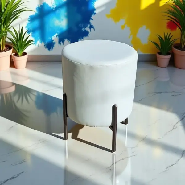 Light Blue Round Ottoman