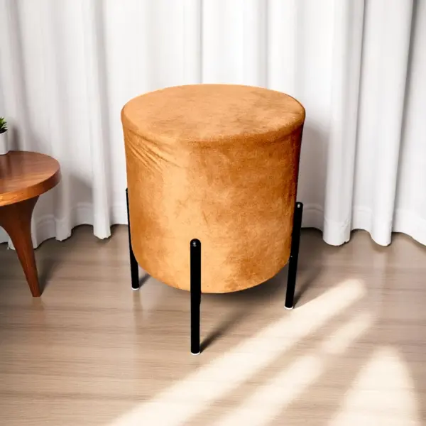 Camel Brown Round Ottoman