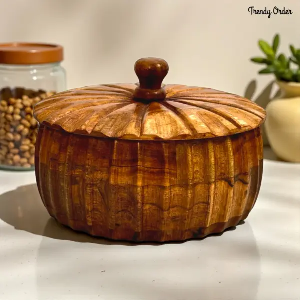 Petal Carved Wooden Chapati Box