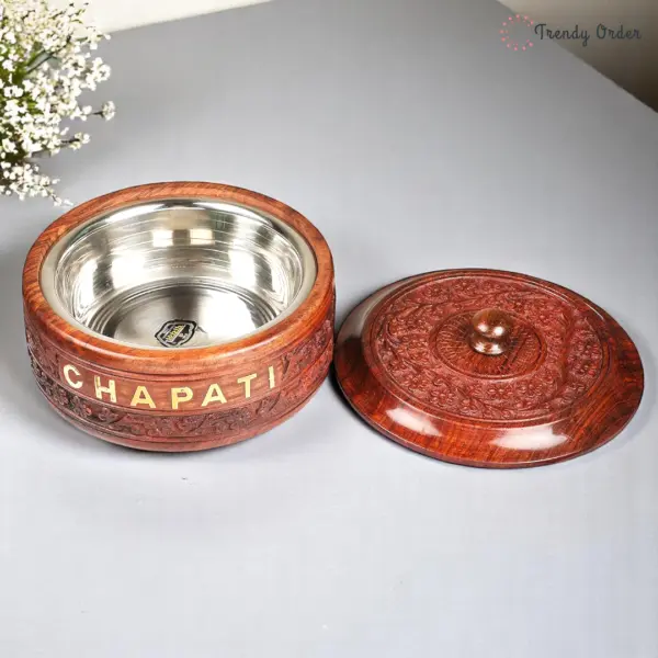 Wooden Chapati Box with Steel Liner