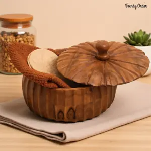 Petal Carved Wooden Chapati Box