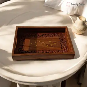 Wooden Serving Tray with Brass Inlay