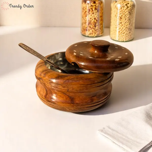 Wooden Storage Pot with Steel Liner